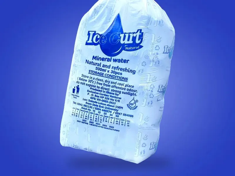 A bag of Ice Curt sachet water
